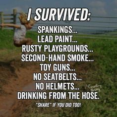 a person jumping over a dirt road in front of a fence with the words, i survived