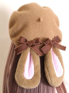 The price is for a hat only, others are not included. Cute Brown Hat For Fall, Rabbit Outfit, Diy Bunny Ears, Bunny Hats, Bunny Clothes, Cute Beret, Bunny Accessories, Kawaii Hat, Bunny Hair