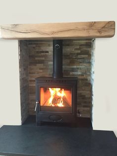 a wood burning stove in a room