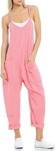 Lasaky - Loose-fit Jumpsuit with Wide Pockets and Adjustable Shoulder Straps Hippie Sweater, Loose Fit Jumpsuit, Belted Blouse, Loose Romper, Sweater Sets, Rave Tops, Straps Jumpsuit, Pocket Jumpsuit, Cami Jumpsuit