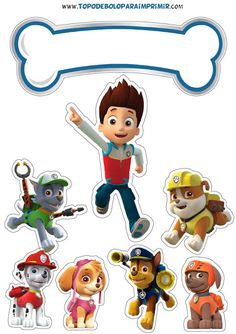 the paw patrol character stickers are shown in various colors and sizes, including one with a