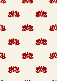 a red and white flower pattern on a light colored background with an image of a lotus in the center