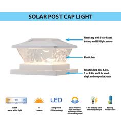 the solar post cap light is shown with instructions on how to put it in place