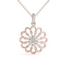 18kt Rose Gold Diamond Flower Fashion Pendant (1/4 ctw) Dancing Diamond, Jewellery Design Sketches, Diamond Decorations, Diamond Pendants, Fashion Pendant, Diamond Choker, Rose Ring, Diamond Chain, Diamond Star