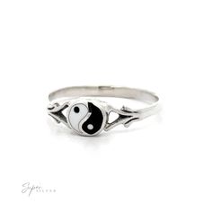 A Delicate Yin Yang Ring featuring a black and white yin yang symbol. Yin And Yang Ring, Ying Yang Ring, Yin Yang Ring, Gem Rings, Split Shank Ring, Yin And Yang, Gem Ring, Ring Sale, Ying Yang