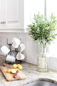 the kitchen counter is clean and ready to be used for cooking or cleaning up some dishes