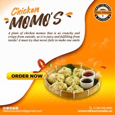 an advertisement for chicken mom's is shown in orange and white with the caption, order now