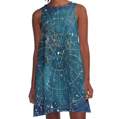 Loose-fit, mid-length sleeveless dress with silky handfeel. Printed on both sides. Machine washable. Size range XS-2XL. A vintage map of the heavens overlays a view of urban lights from some of Earth's most populated cities, viewed from space. A star-shaped sacred geometric shape sits in the centre, with Polaris - the North Star - at it's core. Urban Lights, Sacred Geometric, Urban Lighting, The North Star, Star Map, The Heavens, Long Tshirt, North Star, Vintage Map