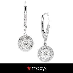 in stock Elegant Macy's Diamond White Diamond Earrings, Macy's White Gold Dangle Earrings, Macy's White Gold Diamond Earrings, White Gold Dangle Earrings With Pave Setting, White Gold Pave Setting Dangle Earrings, Fine Jewellery Earrings, Round Cut Diamond, Jewelry Watches, In Store