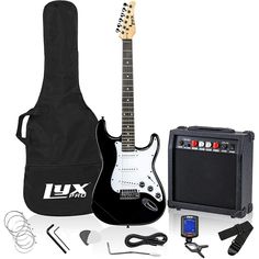 an electric guitar and amp with accessories