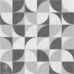 an abstract tile design with black and white circles on it's sides, in shades of gray