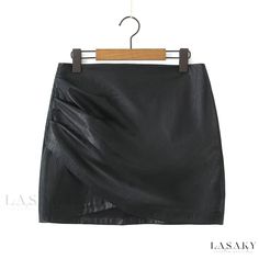 Lasaky - High-Waisted Black Pleated Pencil Skirt with a Fashionable Touch Short Black Pencil Skirt, Pleated Pencil Skirt, High Waisted Short Skirt, Black Pleated Mini Skirt, Stretch Satin Fabric, Short Black Skirt, Body Skirt, Knit Wrap Dress, Black High Waisted Shorts