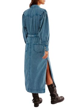 Amp up your casual-cool game in this season-staple denim midi designed with puff shoulders and airy side vents. 52 1/2" length (size Small) Front snap closure Spread collar Long sleeves with snap cuffs Five-pocket style Side vents 100% cotton Machine wash, line dry Imported Knee-length Washed Blue Denim Dress For Fall, Fall Knee-length Washed Blue Denim Dress, Medium Wash Long Sleeve Midi Dress For Fall, Long Sleeve Medium Wash Midi Dress For Fall, Denim Midi Dress With Pockets For Daywear, Midi-length Denim Dress With Pockets For Daywear, Midi Denim Dress With Pockets For Daywear, Midi Length Denim Dress With Pockets For Daywear, Casual Long Sleeve Medium Wash Midi Dress