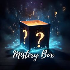 a box with question marks on it and the words mystery box in front of it