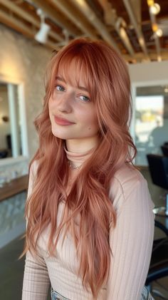 Ginger Hair With Peach Highlights, 70s Hair Color Trends, Copper Hair With Dark Roots Strawberry Blonde, From Brunette To Red Hair, Apricot Hair Color, Strawberry Ginger Hair, Blonde Hair Color Ideas For Summer, Cool Toned Red Hair