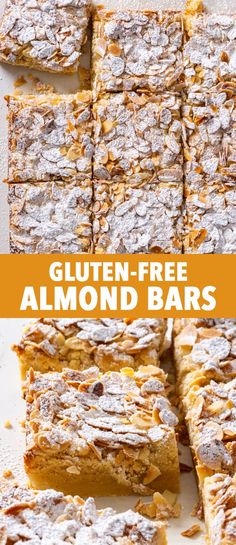 gluten - free almond bars are stacked on top of each other with the words gluten - free almond bars below