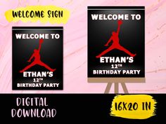 the welcome sign for an air jordan birthday party