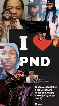 a collage of photos with the words i love pnd on it and images of people