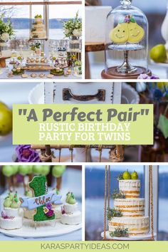 a collage of photos with the words'a perfect pair rustic birthday party for twins