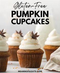 pumpkin cupcakes with white frosting and cinnamon sprinkles