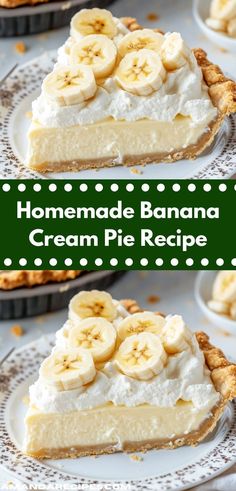 homemade banana cream pie recipe on a plate