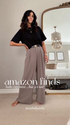 Flowy Work Pants, Flowy Trousers Outfit, Flowy Outfits Aesthetic, Amazon Trousers, Wide Leg Pants Outfit Dressy, Wide Leg Trousers Outfit Casual, Amazon Business Casual, Wide Leg Pants Outfit Work