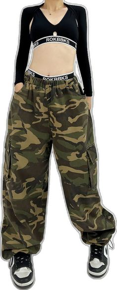 Baggy Camouflage Trousers, Camouflage Baggy Trousers, Baggy Combat Full-length Bottoms, Baggy Full-length Combat Bottoms, Baggy Wide Leg Military Pants, Green Baggy Hip Hop Bottoms, Baggy High Waist Military Pants, Baggy Camouflage Cargo Bottoms, Military Style High Waist Baggy Pants