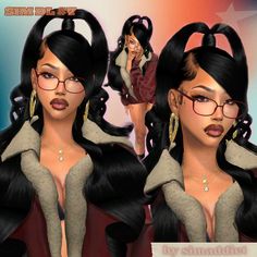 an animated image of a woman with long hair and glasses