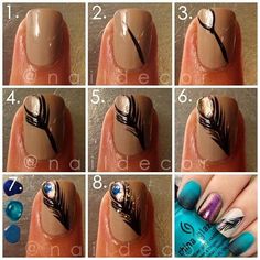 Peacock Nail Feather Nail, Peacock Nails, Nailart Tutorial, Feather Nail Art, Feather Nails, Unghie Nail Art, Diy Nail Art, I Love Nails, Autumn Nails