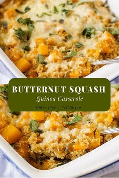 butternut squash quinoa casserole in a white dish