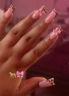 Light Pink Bday Nails, Nails Leopard, Acrylic Nail Set, Her Nails, Simple Acrylic Nails