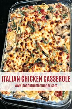 an italian chicken casserole with mushrooms and spinach