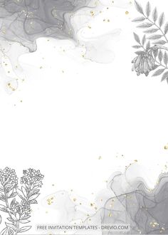 an artistic black and white background with gold glitters, flowers and leaves on it