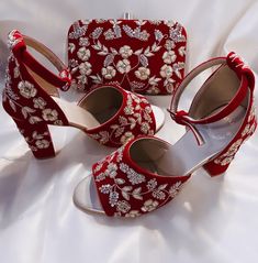 Red Wedding Shoes, Crystal Wedding Shoes, Embroidered Heels, Fashion Shoes Heels, Heels Wedding