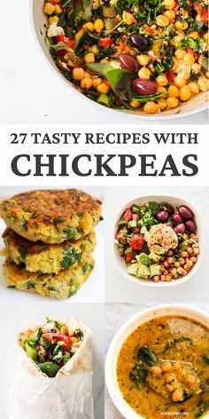 several different types of chickpeas are shown in this collage with text overlay