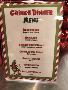 a menu for a christmas dinner with candy canes