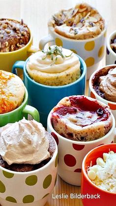 there are many different types of desserts in the cups on the table together,