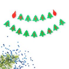 christmas tree garland with poins and stars on white background