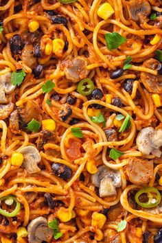 Photo of Vegetarian Mexican Spaghetti with mushrooms Spaghetti With Mushrooms, Mexican Spaghetti, Cheese Taco, Mexican Pasta, Black Beans Corn, Vegetarian Mexican, Cheese Tacos, Tasty Dinner, Lunch Recipe