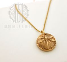 Dragonfly Fingerprint necklace - Maya Belle Jewelry Etched Round Disc Jewelry As Gift, Everyday Etched Round Pendant Necklaces, Everyday Etched Round Pendant Necklace, Everyday Yellow Gold Etched Jewelry, Minimalist Etched Round Pendant Jewelry, Gold Adjustable Round Disc Charm Necklaces, Adjustable Etched Round Necklaces, Adjustable Round Etched Necklace, Adjustable Round Etched Necklaces