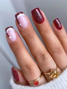 Multicolor  Collar   Cartoon Color Nails Embellished   Beauty Tools Red Christmas Nails, Her Nails