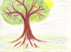 a drawing of a tree with red and green leaves