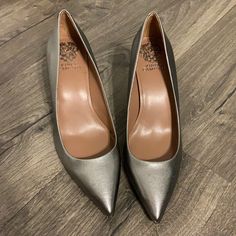 Brand New, Barely Worn. Vince Camuto, Dark Grey/Silver. Size 9. Classic Silver Heels For Workwear, Classic Silver Heels For Work, Classic Silver Fitted Heels, Classic Fitted Silver Heels, Silver Pumps, Vince Camuto Shoes, Vince Camuto, Shoes Women Heels, Dark Grey