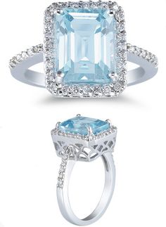 ApplesofGold.com - 2.70 Carat Aquamarine and 0.28 Carat Diamond Ring Gemstone Jewelry $775.00 Topaz Wedding Ring, Topaz And Diamond Ring, Bling Ring, Topaz Jewelry, Aquamarine Jewelry, Aquamarine Ring, March Birthstone, Pretty Rings, Blue Topaz Ring