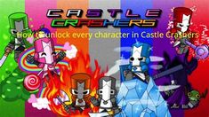 an image of some cartoon characters in front of a rainbow colored background with the words castle crashers