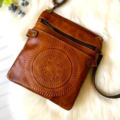 Patrcia Nash Crossbody Genuine Leather New With Tags 3 Exterior Pockets 3 Credit Card Slots 3 Inside Pockets 11” Long 9 1/4 Wide Tooled Leather Brown Adjustable Crossbody Strap # Patricia Nash - Hobo - Aimee Kestenberg Free People- Boho - Western - Handmade 70’s - 80’s - Y2k - Michael Kors - Buckle Revolve- Anthropologie- Qvc - Hsn - Leopard Print Bag, Tan Leather Bag, Boho Purses, Leather Handbags Crossbody, Leather Crossbody Purse, Mini Crossbody Bag, Tooled Leather, Small Crossbody Bag, Printed Leather