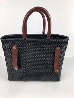 Unbranded Black Tall Tote Bag | eBay Black Weave, Weave Pattern, Zip Pouch, Leather Material, Snap Closure, Handles, Weaving, Pouch, Audio