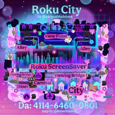 the poster for rokuu city is shown in purple and blue tones with lots of other