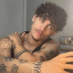 Tattoo On Face For Men, Curly Hair And Mustache, Curly Hair Male Haircut, Gotee Styles Mens, Curly Hairstyles Men Medium, Medium Curly Haircuts Men, Curly Flow Men, Medium Curly Hair Men, Medium Long Curly Hair Men