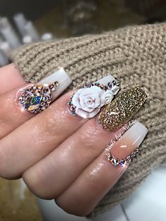 Acrylic nails with Swarovski crystal and 3D flowers Please re-pin 😍💞swarovski jewelry, swarovski tennis bracelet, swarovski swan necklace, swarovski disney, swarovski crystals for nails Acrylic Short Nails, Necklace Swarovski, Toe Nail Designs, 3d Flowers, Nail Art Inspiration